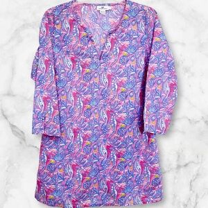 Vineyard Vines Sea Horse Tunic Shift Dress Womens Large Cover Up Pink Blue Beach